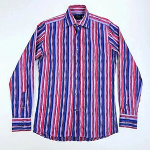Duchamp London Size 15 Mens Multi Color Striped Spread Collar Cotton Men's Shirt